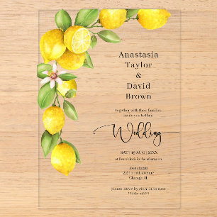 Invitación de Acrílico para Boda con Limón Amarill