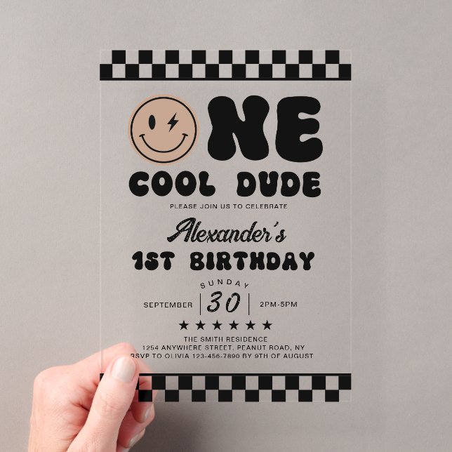 Invitación de acrílico para el primer cumpleaños d (Insitu (portátil))