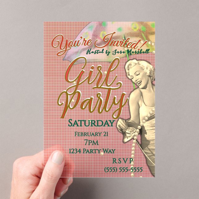 Invitación de Acrílico para Fiesta de Chicas (Insitu (portátil))