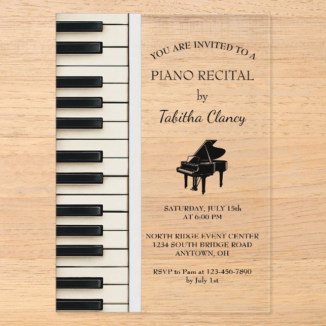 Invitación de acrílico para recital de piano (Anverso)