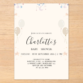 Invitación de acrílico personalizada para baby sho
