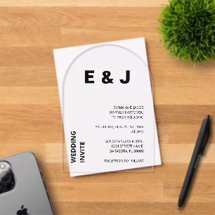 Invitación de acrílico simple y audaz para boda mo