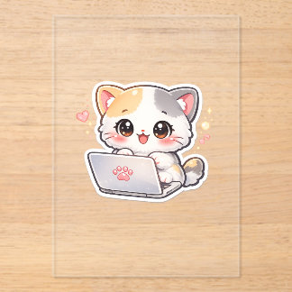 Invitación de acrílico transparente con gato Kawai