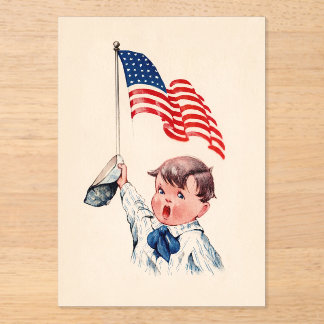 Invitación de acrílico Vintage Boy Bandera America