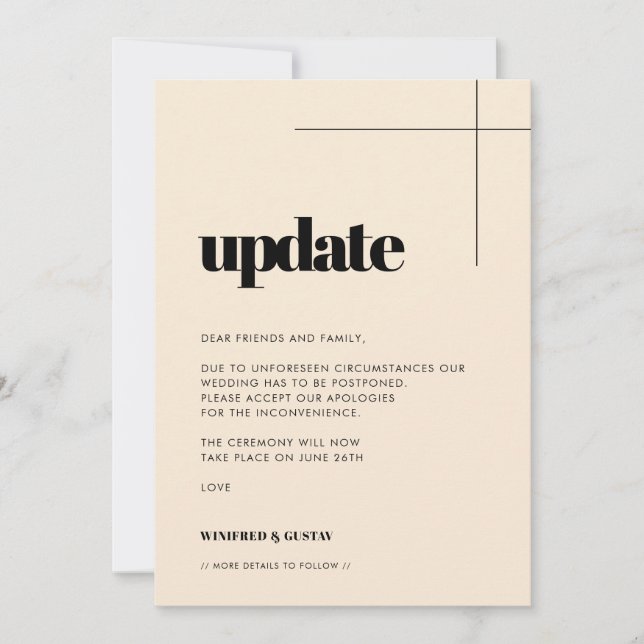 Invitación de actualización de boda elegante y sen (Anverso)
