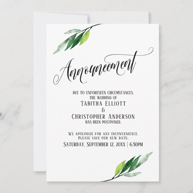 Invitación de actualización de Boda posponado de v (Anverso)