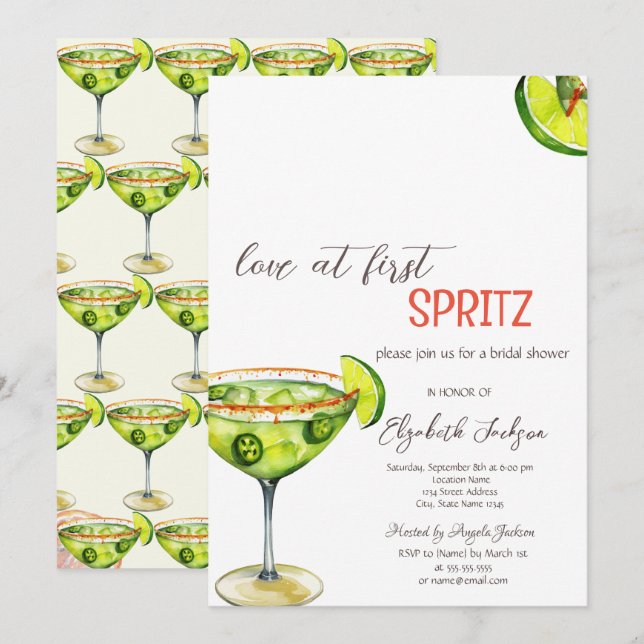 Invitación de acuarela Amor a primera Spritz Verde (Anverso / Reverso)