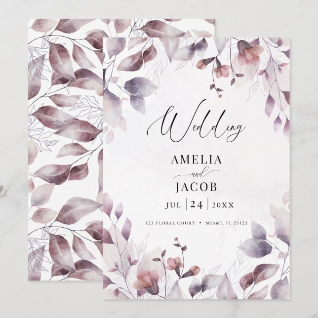 Invitación de acuarela crepuscular con vegetación  (Anverso / Reverso)