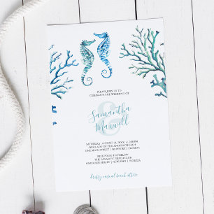 Invitación de Acuarela de Caballito de Mar Azul Tu