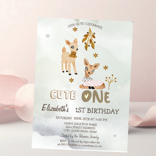 Invitación de acuarela de ciervo bebé verde 1er cu