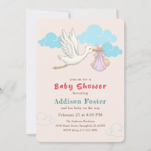 Invitación de Acuarela de Cigüeña para Baby Shower