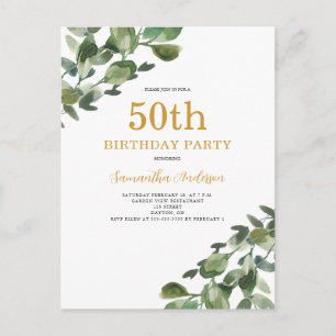 Invitación de acuarela de eucalipto para cumpleaño