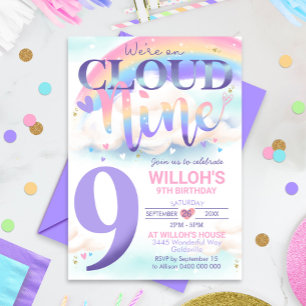 Invitación de acuarela de la nube 9 del arcoíris