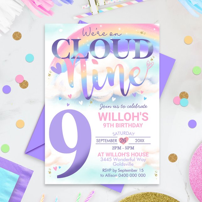 Invitación de acuarela de la nube 9 del arcoíris (Subido por el creador)