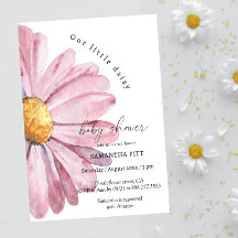 Invitación de acuarela de margarita rosa para bebé