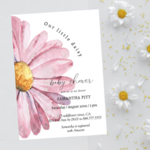 Invitación de acuarela de margarita rosa para bebé