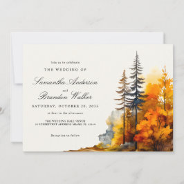 Invitación de acuarela de otoño del bosque enamora