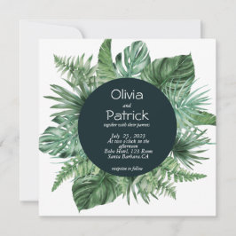 Invitación de acuarela de selva hojas verdes tropi