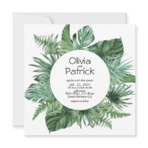 Invitación de acuarela de selva hojas verdes tropi