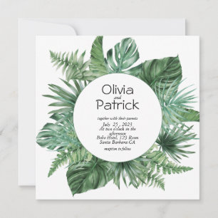 Invitación de acuarela de selva hojas verdes tropi