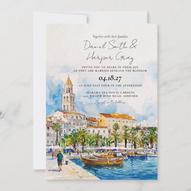 Invitación de acuarela de Split Croacia Adriático (Anverso)