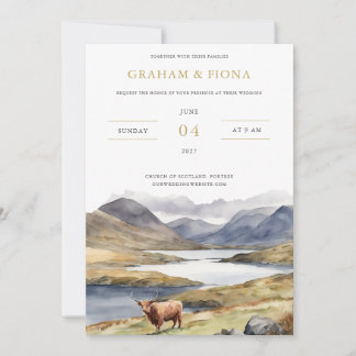 Invitación de Acuarela de Vaca de las Tierras Alta