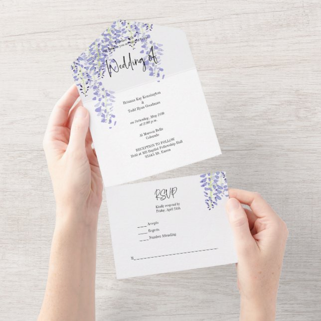 Invitación de Acuarela de Wisteria Todo en Uno (desgarro)