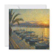 Invitación de Acuarela del Puerto al Atardecer