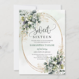 Invitación de Acuarela Dorada y Verde para Sweet S