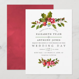 Invitación de acuarela floral de Navidad con muérd
