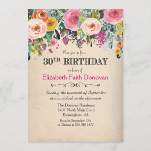 Invitación de Acuarela Floral para Cumpleaños 30