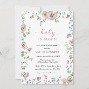 Invitación de acuarela floral Viola de bebé en flo