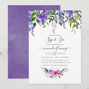 Invitación de Acuarela Floral Violeta para Beber y