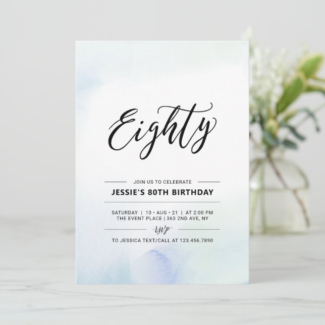 Invitación de Acuarela Minimalista para Cumpleaños (Anverso de pie)