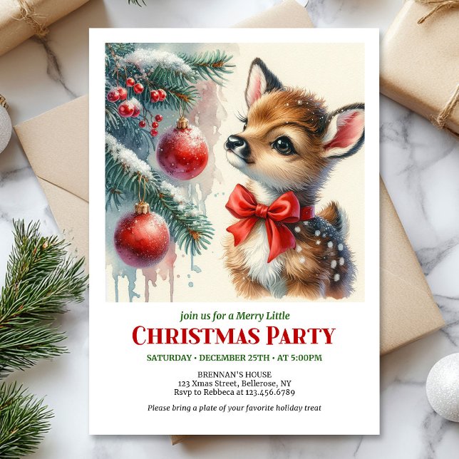 Invitación de acuarela moderna de cervatillo bebé  (Modern watercolor baby deer snowy forest cozy Christmas invitation

)
