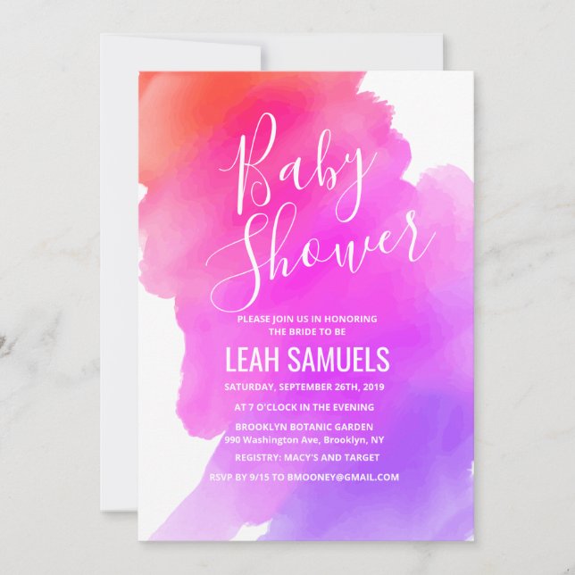 Invitación de Acuarela para Baby Shower (Anverso)
