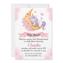 invitación de acuarela para baby shower de unicorn