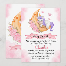 invitación de acuarela para baby shower de unicorn