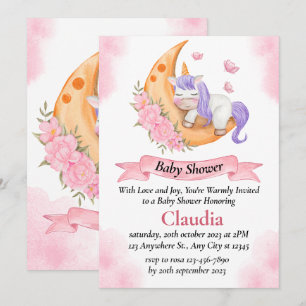 invitación de acuarela para baby shower de unicorn