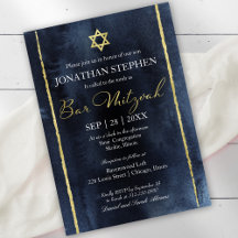 Invitación de acuarela para Bar Mitzvah | Azul abs