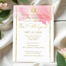 Invitación de Acuarela para Bat Mitzvah | Rosa Abs
