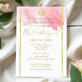 Invitación de Acuarela para Bat Mitzvah | Rosa Abs