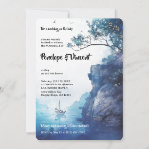 Invitación de acuarela para boda en un lago