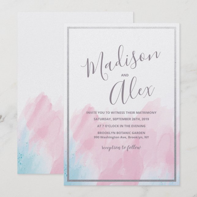 Invitación de acuarela pastel de boda (Anverso / Reverso)
