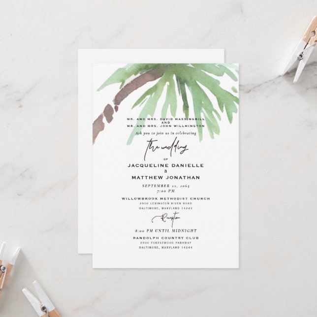 Invitación de Acuarela Tropical para Ambos Padres  (Anverso/Reverso In Situ)