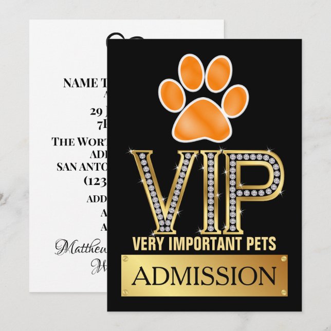 Invitación de admisión de MASCOTAS VIP (Anverso / Reverso)