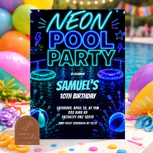 Invitación de adolescente chico a fiesta de piscin