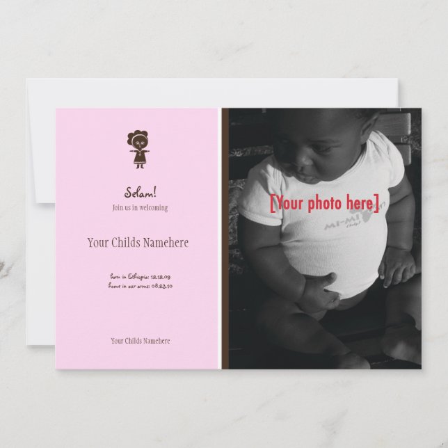 Invitación de adopción de Chicas etíopes (Anverso)