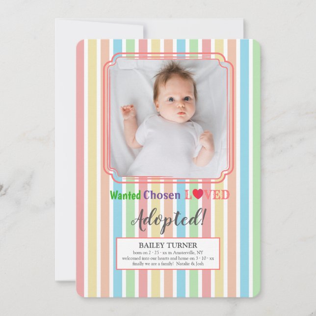 Invitación de adopción de fotos elegida y querida (Anverso)