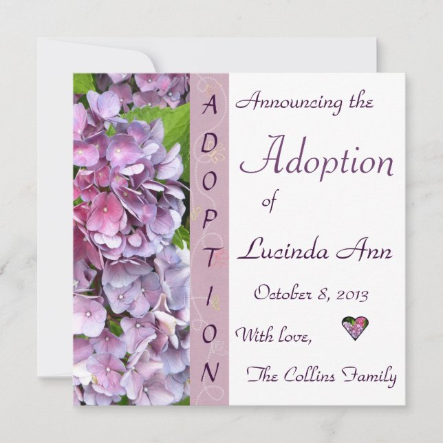 Invitación de adopción de la hidrangea púrpura (Anverso)